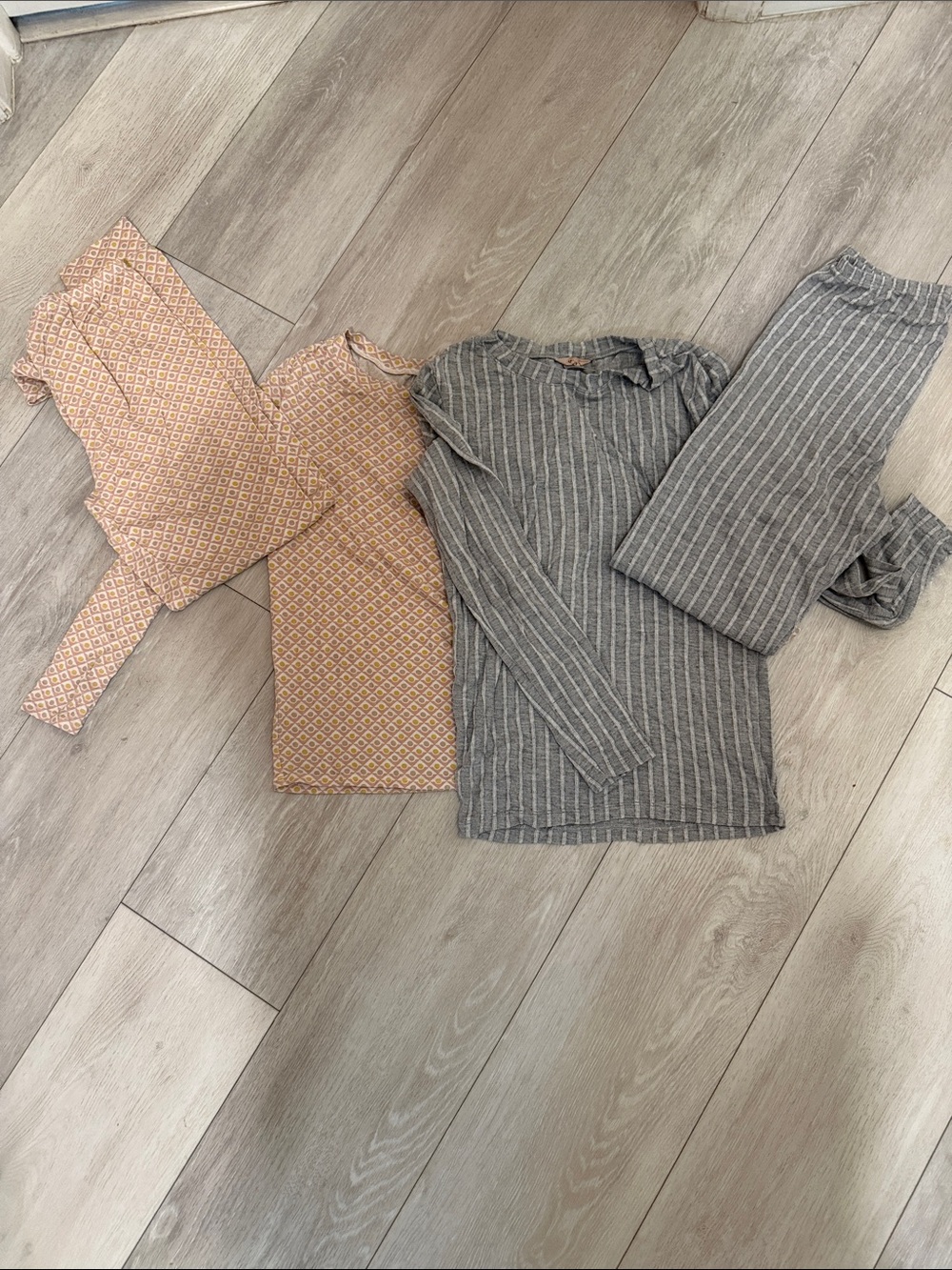 Eberjey Kids Pajama Set in Peach Pattern & Gray Stripe
